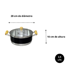 Jogo de Panela Conjunto Kit Cacarola Reforçado com 5 unidades Alça de Madeira com Tampa de Vidro Preto Liso na internet