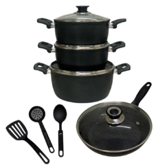 Conjunto Kit Jogo de Panelas 4 Peças Talisma Preto com Ceramica Antiaderente Preta Alumínio Reforçado Alça de Baquelite