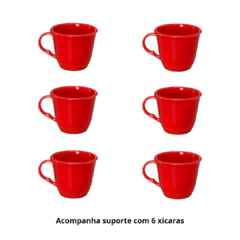 Suporte Mancebo Cantinho do Café Cabideiro Pedestal Kit Conjunto Madeira Jogo com 6 Xícaras em Acrilico Plastico Vermelh na internet