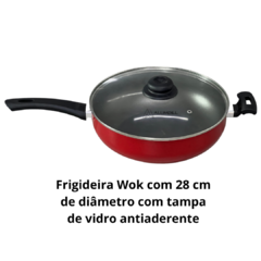 Frigideira Panela Grande Wok Antiaderente 28 Cm Grande Com Tampa De Vidro Vermelho Pintinha - comprar online