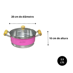 Jogo de Panela Conjunto Kit Cacarola Reforçado com 5 unidades Alça de Madeira com Tampa de Vidro Rosa Pink - Lojas de Panelas | Alumdill