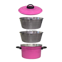 Banho Maria Panela a Vapor 3 Em 1 Forma Pudim Aluminio com Tampa Collor Rosa Pink - loja online