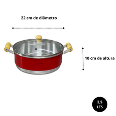 Imagem do Jogo de Panela Conjunto Kit Cacarola Reforçado com 5 unidades Alça de Madeira com Tampa de Vidro Vermelho