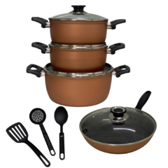 Conjunto Kit Jogo de Panelas 4 Peças Talisma Cobre com Ceramica Antiaderente Preta Alumínio Reforçado Alça de Baquelite - loja online