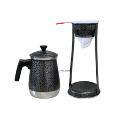 Mancebo Pop com Bule Mariquinha Coador De Café Retro Em Alumínio Suporte Preto Craqueado