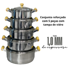 Jogo de Panela Conjunto Kit Cacarola Reforçado com 5 unidades Alça de Madeira com Tampa de Vidro Vermelho - comprar online