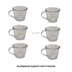 Suporte Mancebo Cantinho do Café Cabideiro Pedestal Kit Conjunto Madeira Jogo com 6 Xícaras em Acrilico Plastico Transpa na internet