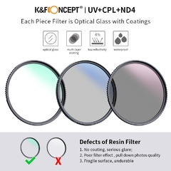 K&F Concept Filtro Kit de Densidade Netural ND4 MC Filtro UV CPL Pacote de Lente de Câmera 1 Pano de Limpeza e Bolsa de Filtro 58mm 62mm 67mm