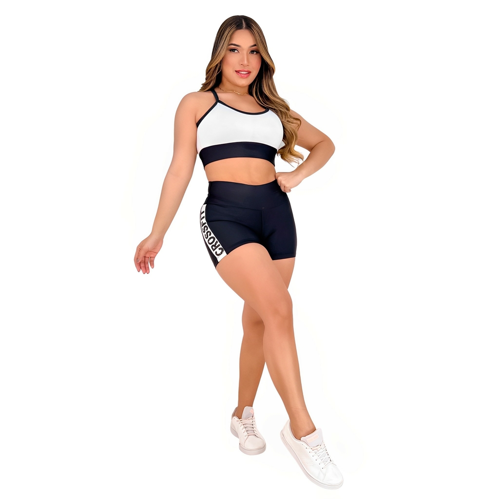 Conjunto Fitness Top Nadador + Shortinho Bolso Bicolor