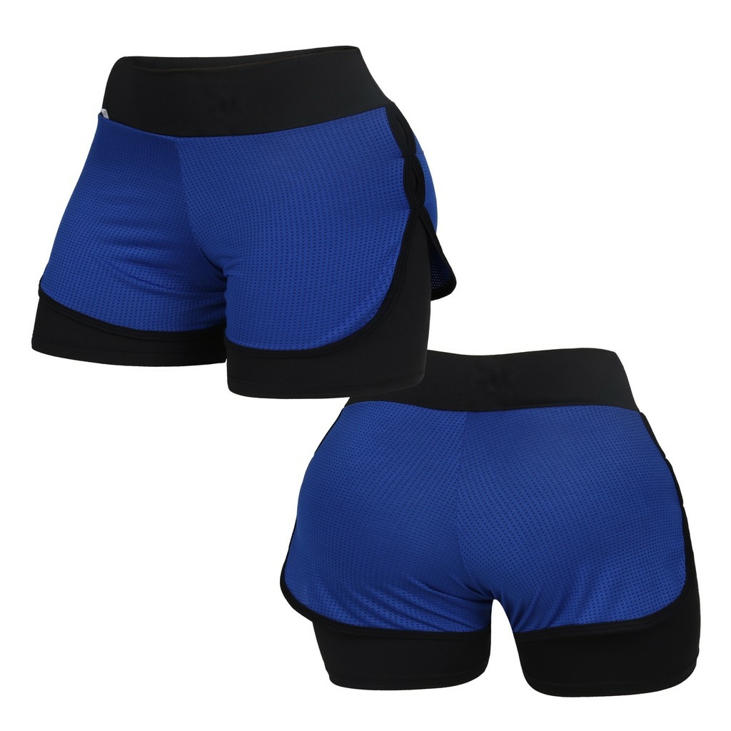 Short Lycra Duplo com Dry Fit Fitness - G - Azul