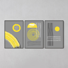 Conjunto de 3 Quadros Decorativos Abstrato Geométrico