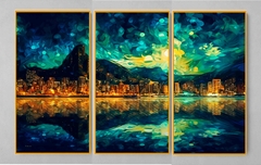 QUADRO TRÍPTICO RIO DE JANEIRO NOITE ESTRELADA - Ellquadros 