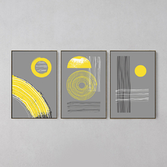 Conjunto de 3 Quadros Decorativos Abstrato Geométrico