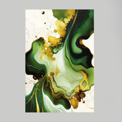 Quadro Decorativo Mármore Aquarela Verde Dourado