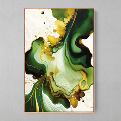 Quadro Decorativo Mármore Aquarela Verde Dourado - Ellquadros 