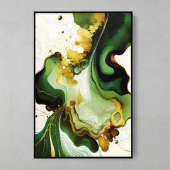 Quadro Decorativo Mármore Aquarela Verde Dourado