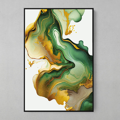 Quadro Decorativo Oléo Dourado Mármore Verde