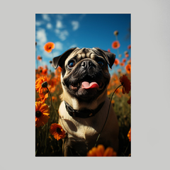 Imagem do Quadro Decorativo Pug Jardim de Flores efeito 3D