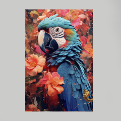 Quadro Arara Azul Floral