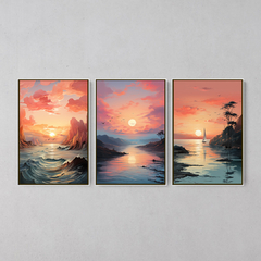 Conjunto 3 Quadros Decorativo Paisagem Soft em Tom Pastel na internet