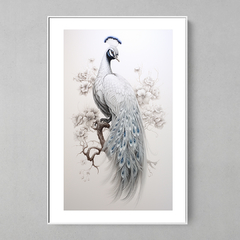 Quadro Decorativo Pavão Moicano Branco Azul - comprar online