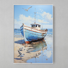 Quadro Decorativo Mar Céu Barco Azul - comprar online