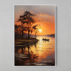 Quadro Decorativo Por do Sol no Rio estilo pintura - Ellquadros 