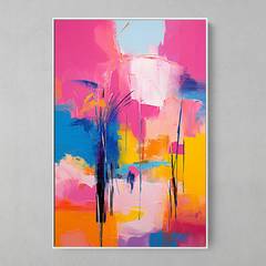 Quadro Decorativo Rosa Amarelo Azul Texturas