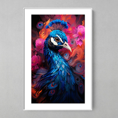 Quadro Decorativo Pavão Azul Floral - comprar online