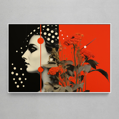 Quadro Decorativo Flor Vermelha Colagem Mulher - comprar online