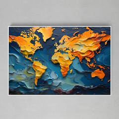 Quadro Decorativo Mapa Mundi Texturas Azul Laranja - comprar online