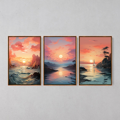 Conjunto 3 Quadros Decorativo Paisagem Soft em Tom Pastel - loja online