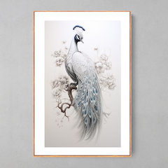 Quadro Decorativo Pavão Moicano Branco Azul - Ellquadros 