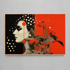 Quadro Decorativo Flor Vermelha Colagem Mulher - Ellquadros 