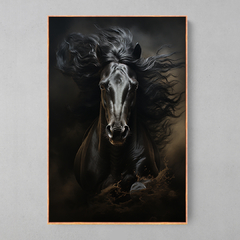 Quadro Decorativo Cavalo Negro Belas Crinas - Ellquadros 