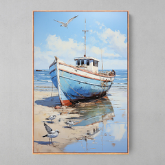 Quadro Decorativo Mar Céu Barco Azul - Ellquadros 