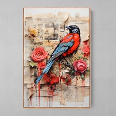 Quadro Decorativo Newspaper Collage Bird - Ellquadros 