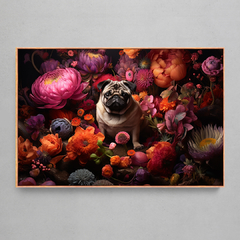 Quadro Decorativo Retrato Pug Flowers - Ellquadros 