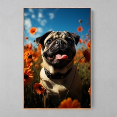 Quadro Decorativo Pug Jardim de Flores efeito 3D