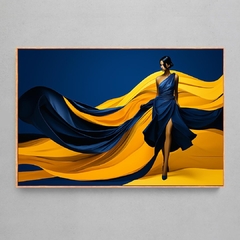 Quadro Decorativo Azul e Amarelo Fashion Girl - Ellquadros 