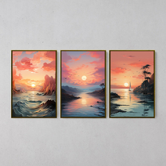 Imagem do Conjunto 3 Quadros Decorativo Paisagem Soft em Tom Pastel