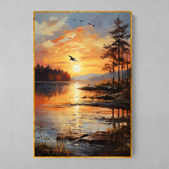 Quadro Decorativo Paisagem Por do Sol estilo pintura óleo