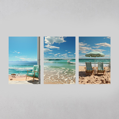 Conjunto 3 Quadros Praia Mar