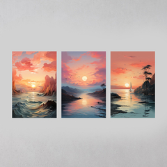 Conjunto 3 Quadros Decorativo Paisagem Soft em Tom Pastel