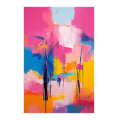 Quadro Decorativo Rosa Amarelo Azul Texturas