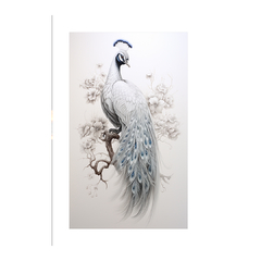 Quadro Decorativo Pavão Moicano Branco Azul