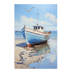 Quadro Decorativo Mar Céu Barco Azul