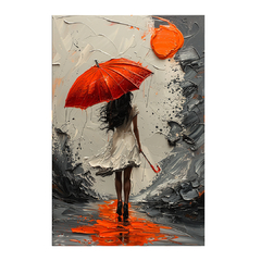 Quadro Decorativo Menina do Guarda Chuva Vermelho