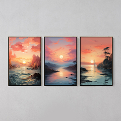 Conjunto 3 Quadros Decorativo Paisagem Soft em Tom Pastel - Ellquadros 