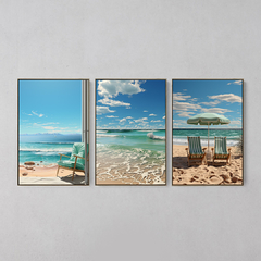 Conjunto 3 Quadros Praia Mar - Ellquadros 